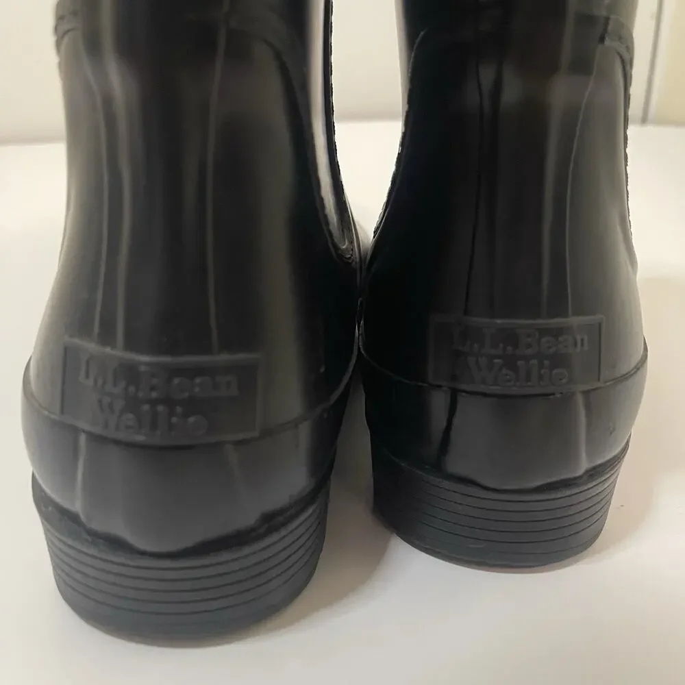 L.L.Bean Tall Wellies Rain Boots Black Vulcanized-Rubber Waterproof size 10